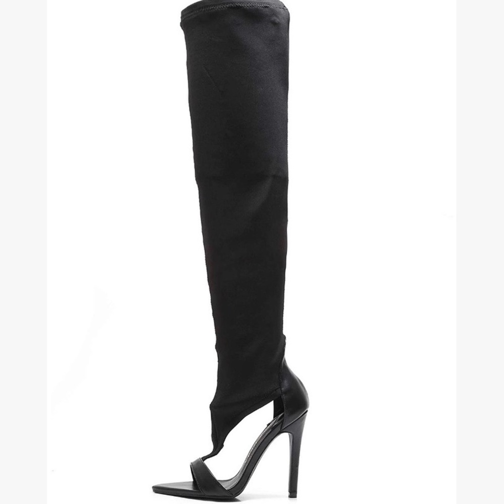 Mackin J Satin Thigh High Stocking Stiletto‎ Black